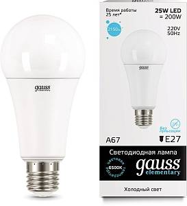 gauss 73235 Лампа LED Elementary A67 25W E27 6500K